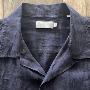 Vince 100% linen Camp Collar blue plaid shirt, size Large. Short sleeve.